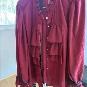 Elegant Burgundy Ruffle Blouse